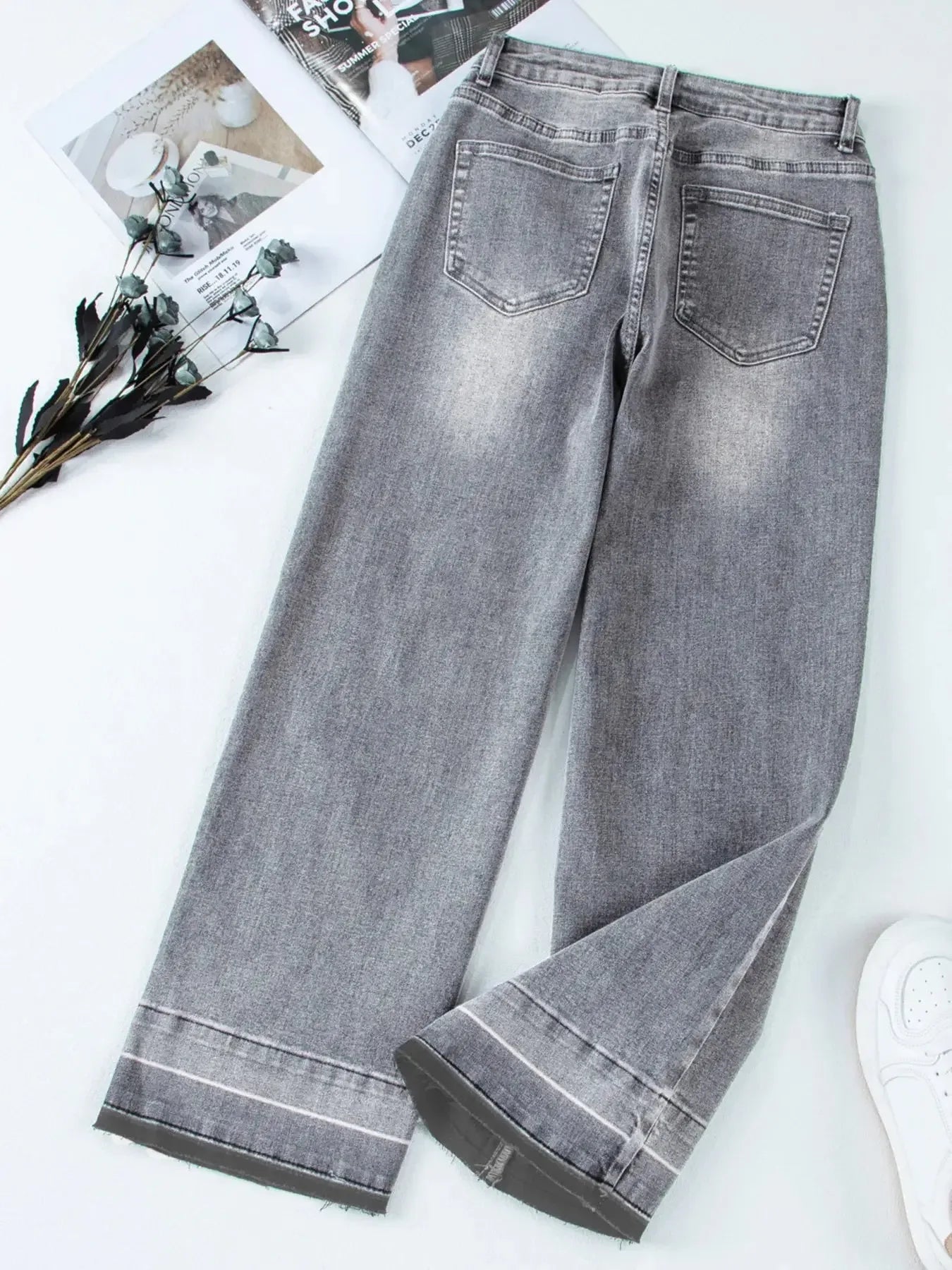 High Waist Wide Leg Washed Jeans - Plush Fashion Hub