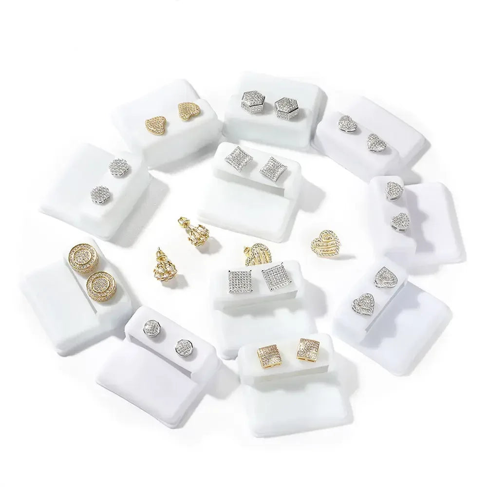 Hip Hop diamond-encrusted 925 silver stud earrings - Plush Fashion Hub