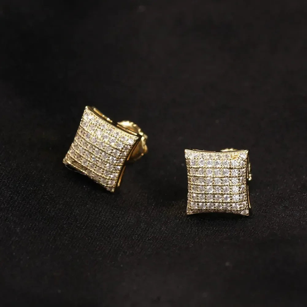 Hip Hop diamond-encrusted 925 silver stud earrings - Plush Fashion Hub