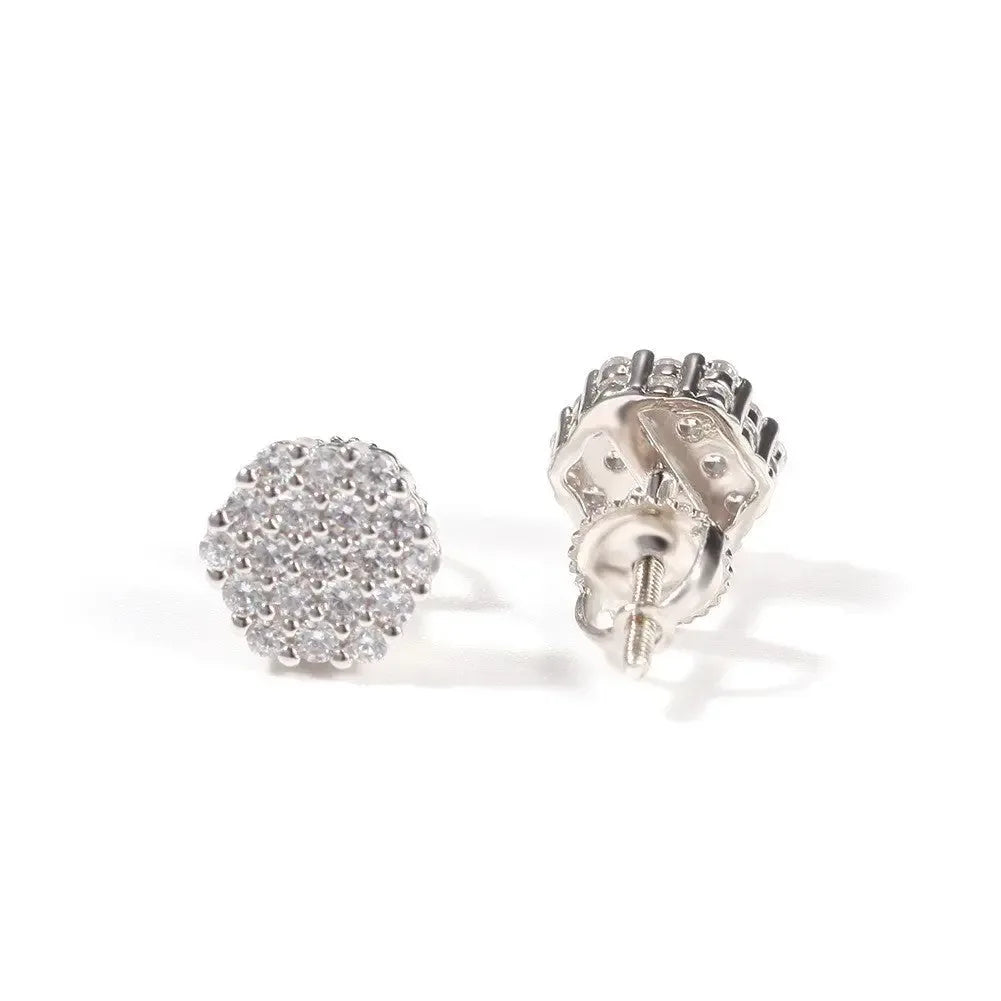 Hip Hop diamond-encrusted 925 silver stud earrings - Plush Fashion Hub