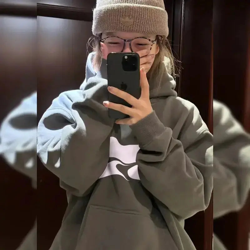 Women's oversized letter print hoodie by Plush Fashion Hub, thick velvet material, cozy and stylish for casual wear.