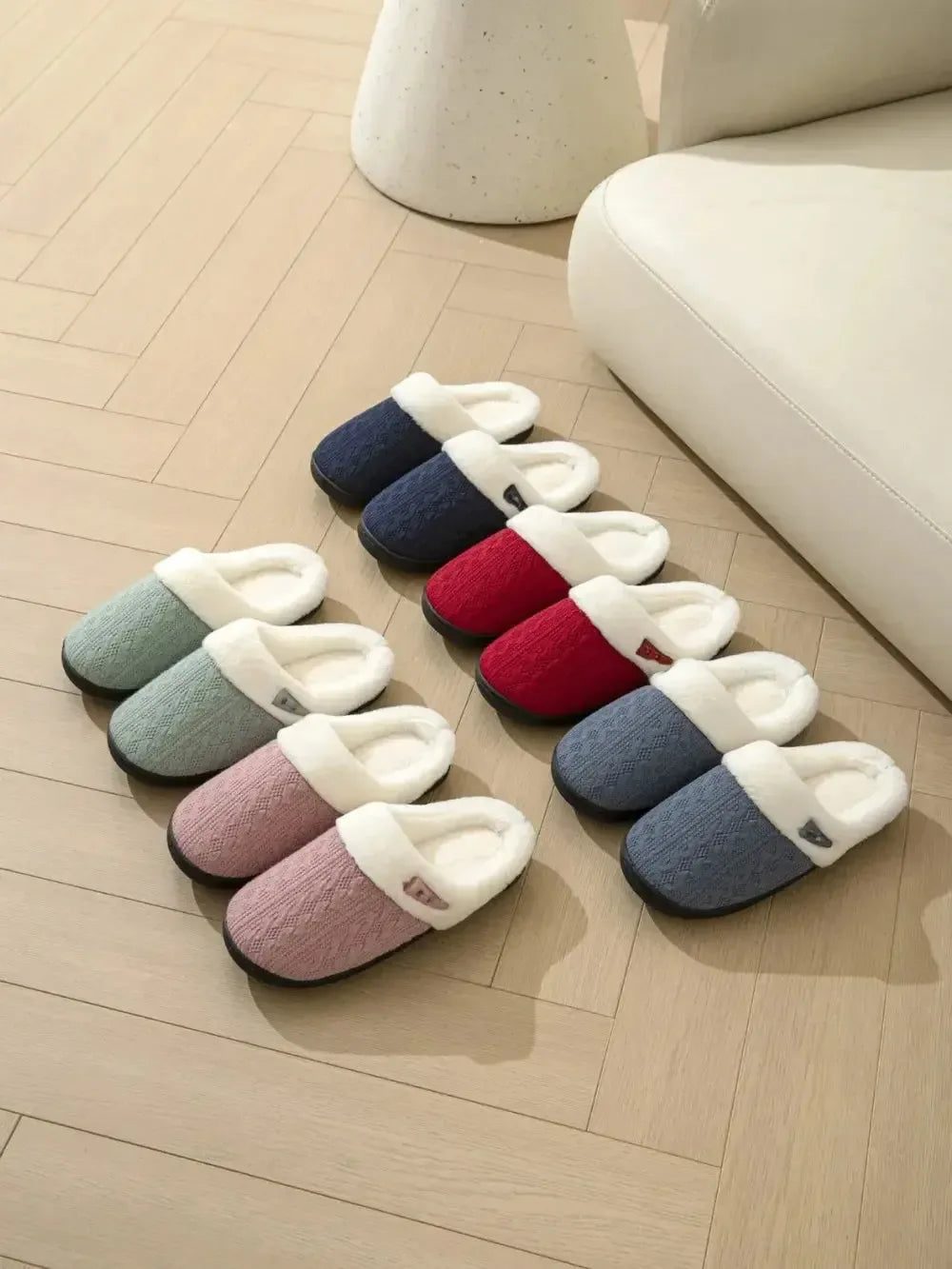 Horn Buckle Furry Texture Flat Slippers - Plush Fashion Hub