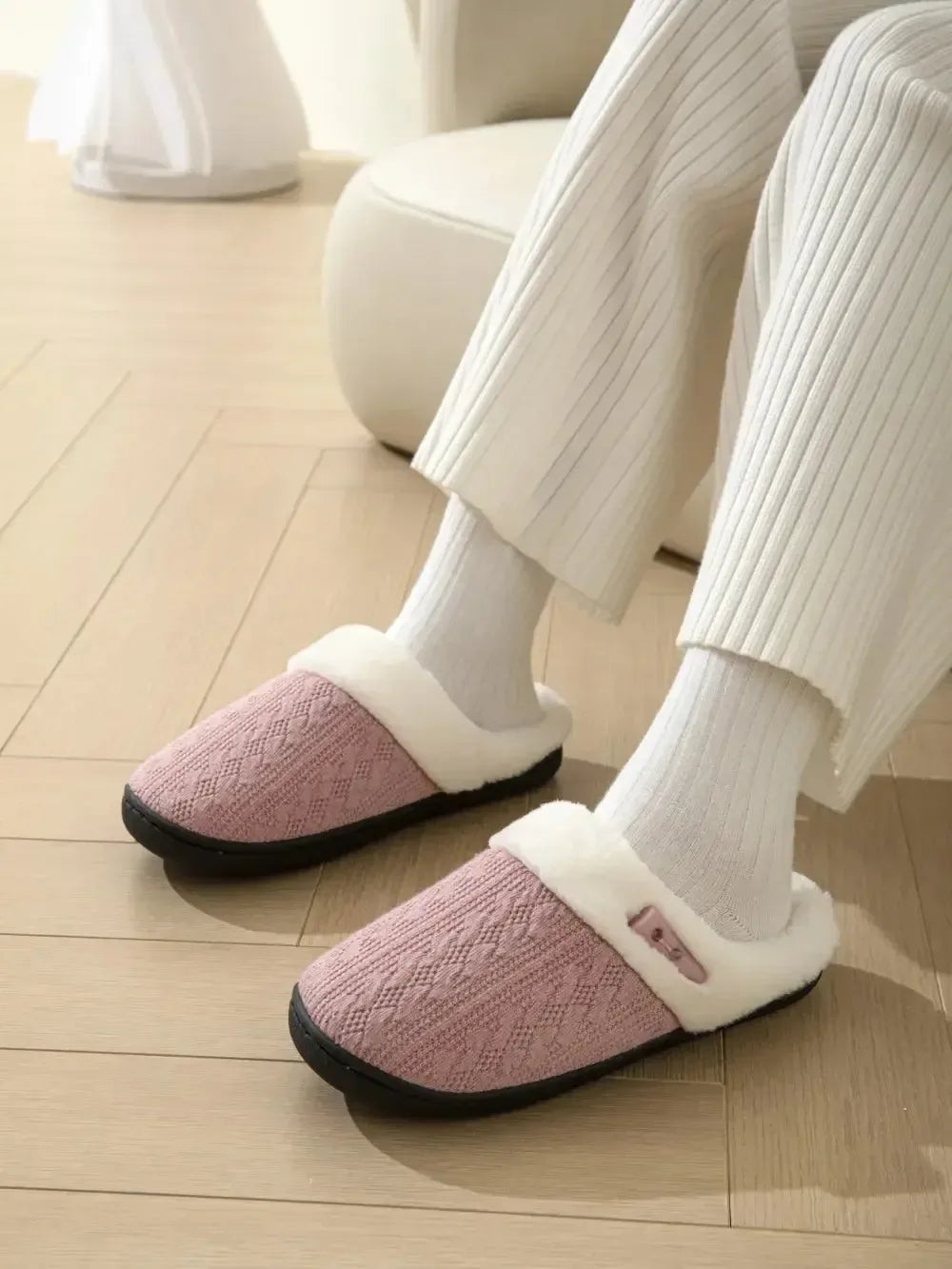 Horn Buckle Furry Texture Flat Slippers - Plush Fashion Hub