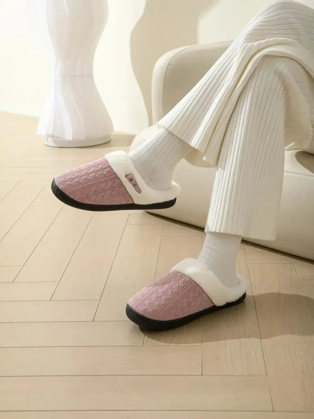 Horn Buckle Furry Texture Flat Slippers - Plush Fashion Hub