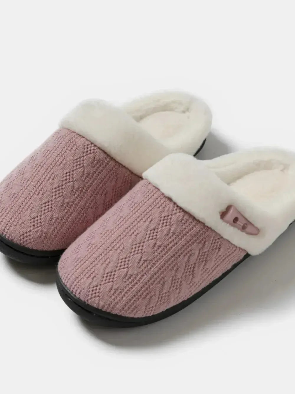 Horn Buckle Furry Texture Flat Slippers - Plush Fashion Hub