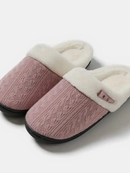 Horn Buckle Furry Texture Flat Slippers - Plush Fashion Hub