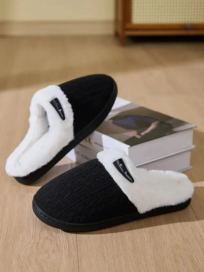 Horn Buckle Furry Texture Flat Slippers - Plush Fashion Hub