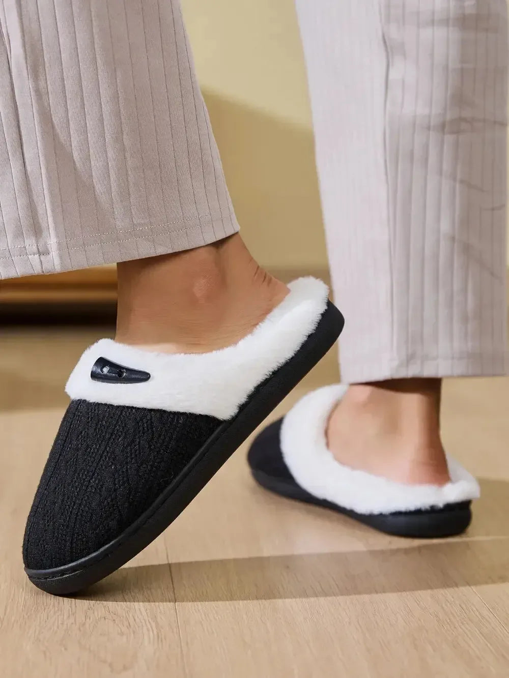Horn Buckle Furry Texture Flat Slippers - Plush Fashion Hub