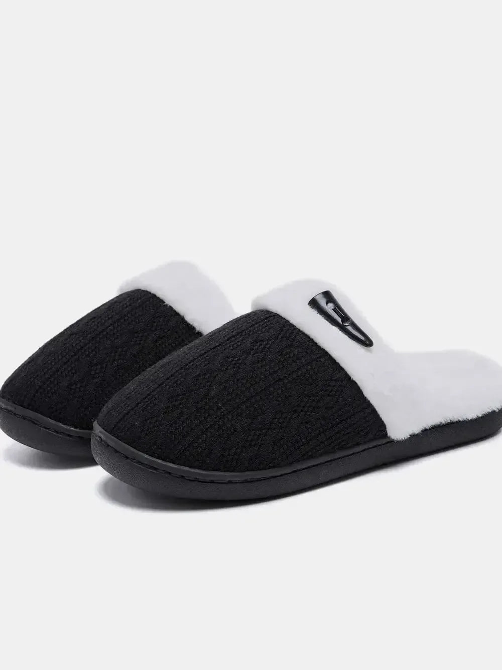 Horn Buckle Furry Texture Flat Slippers - Plush Fashion Hub