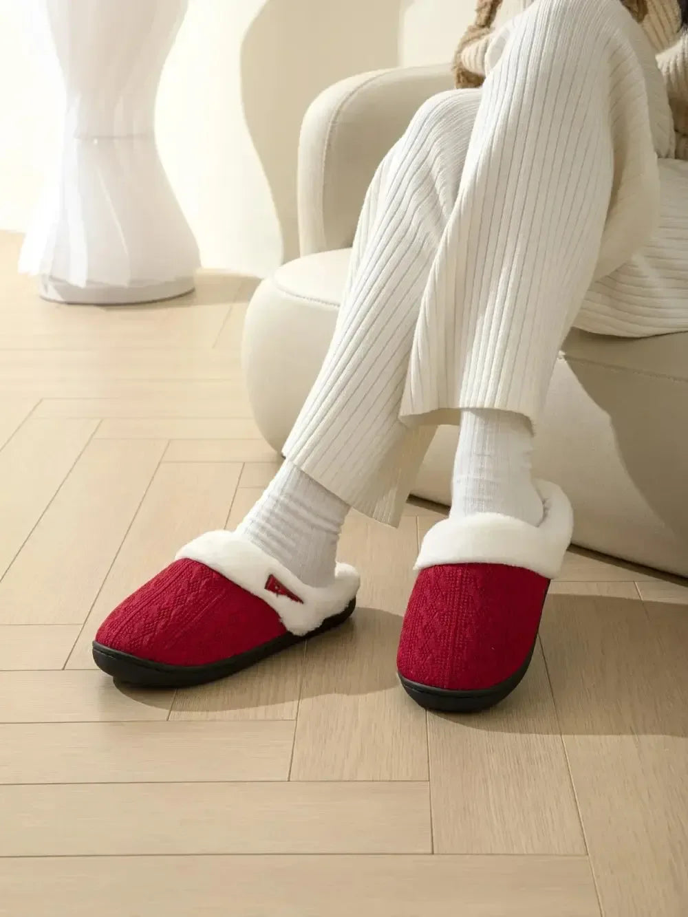 Horn Buckle Furry Texture Flat Slippers - Plush Fashion Hub