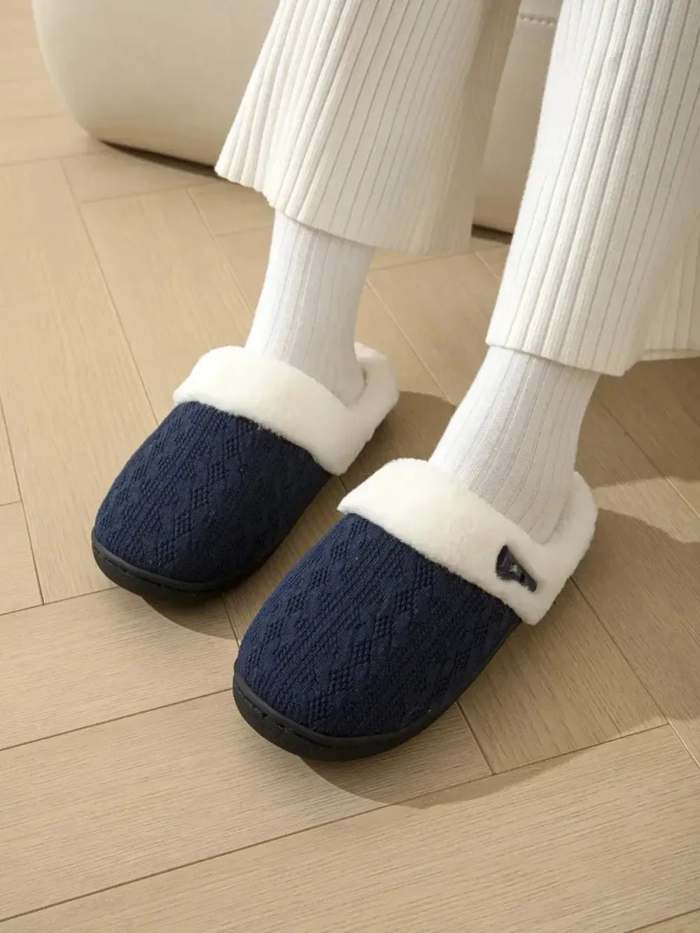 Horn Buckle Furry Texture Flat Slippers - Plush Fashion Hub