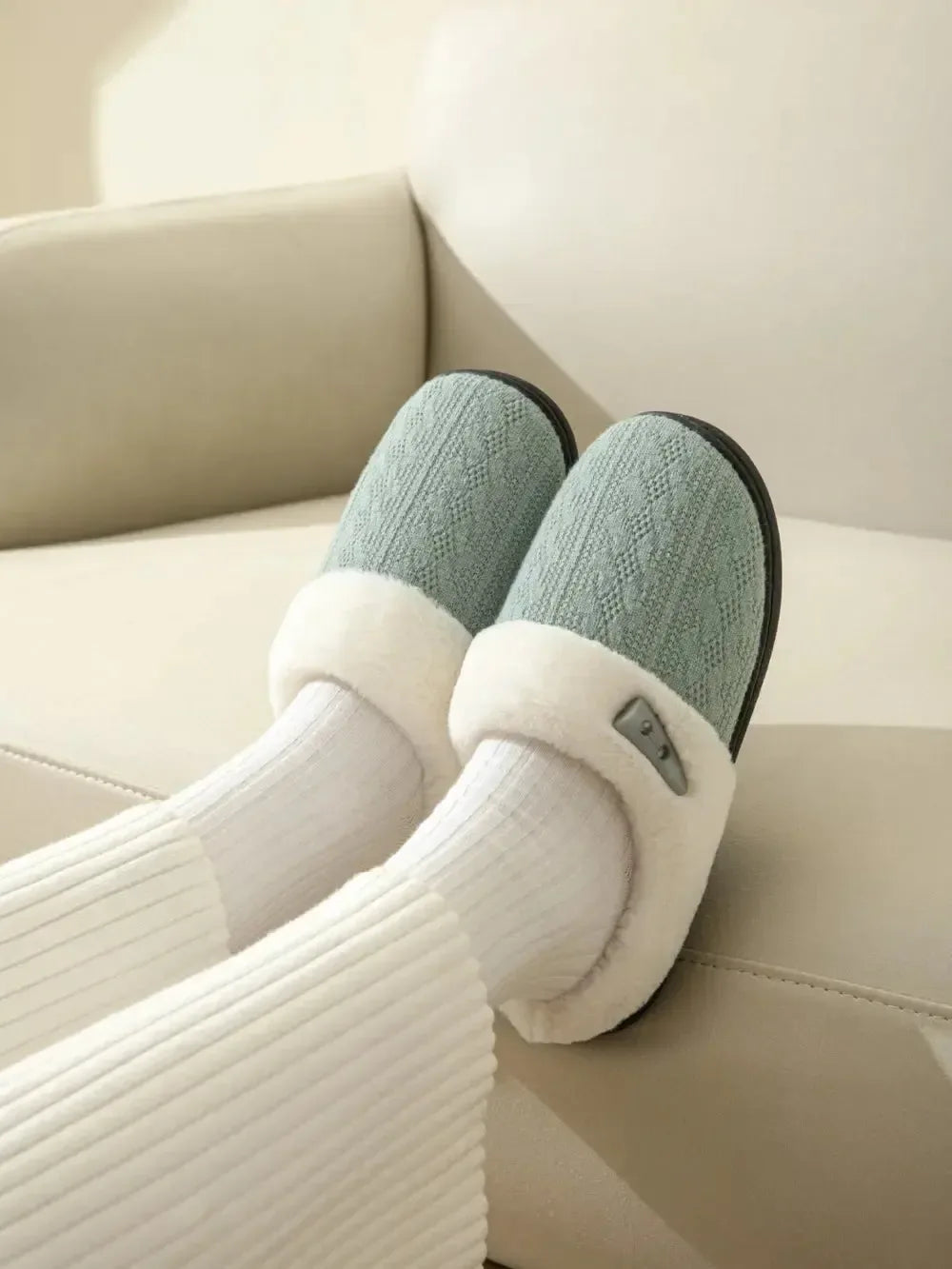 Horn Buckle Furry Texture Flat Slippers - Plush Fashion Hub