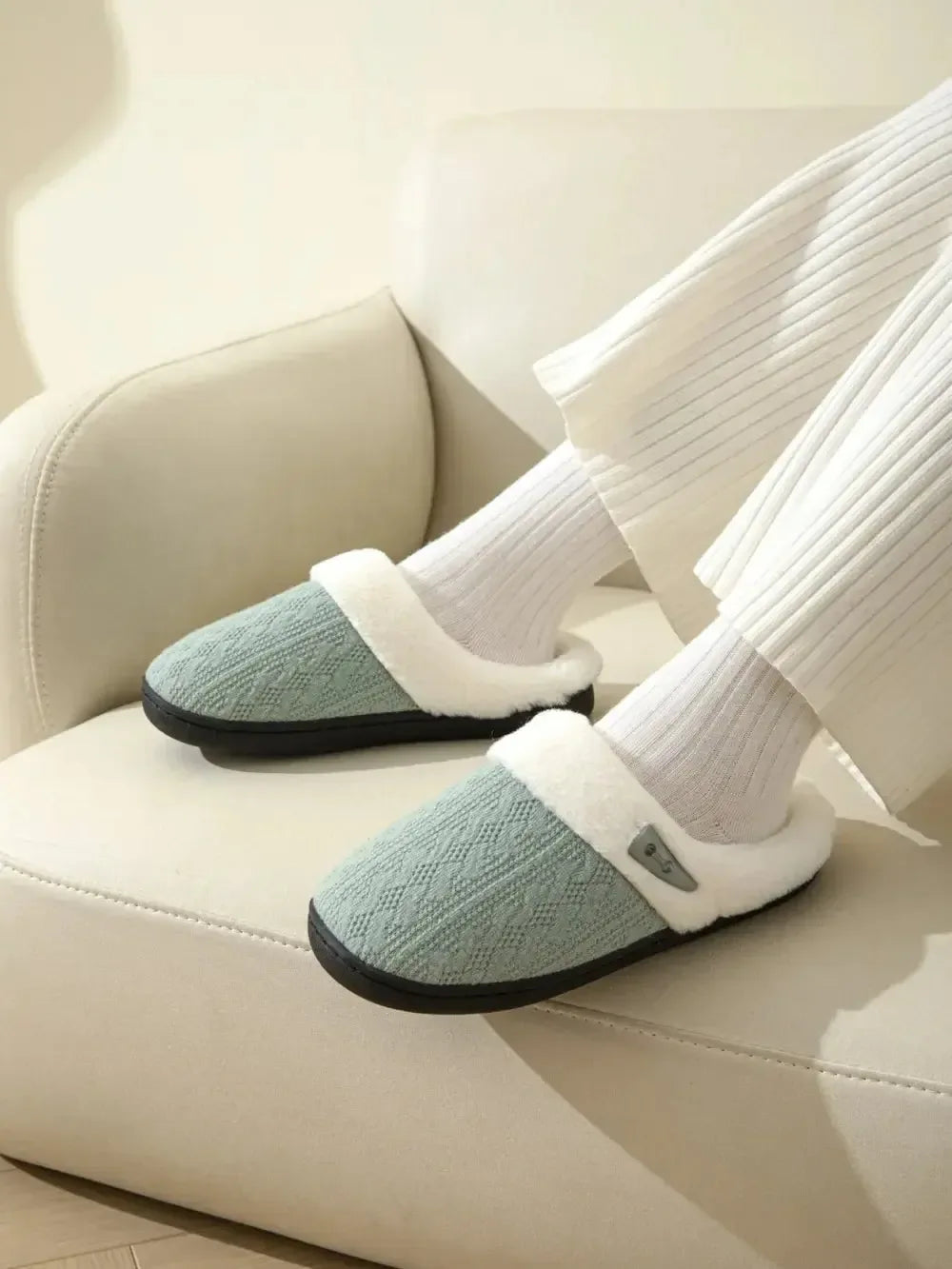 Horn Buckle Furry Texture Flat Slippers - Plush Fashion Hub