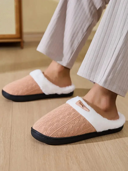 Horn Buckle Furry Texture Flat Slippers - Plush Fashion Hub