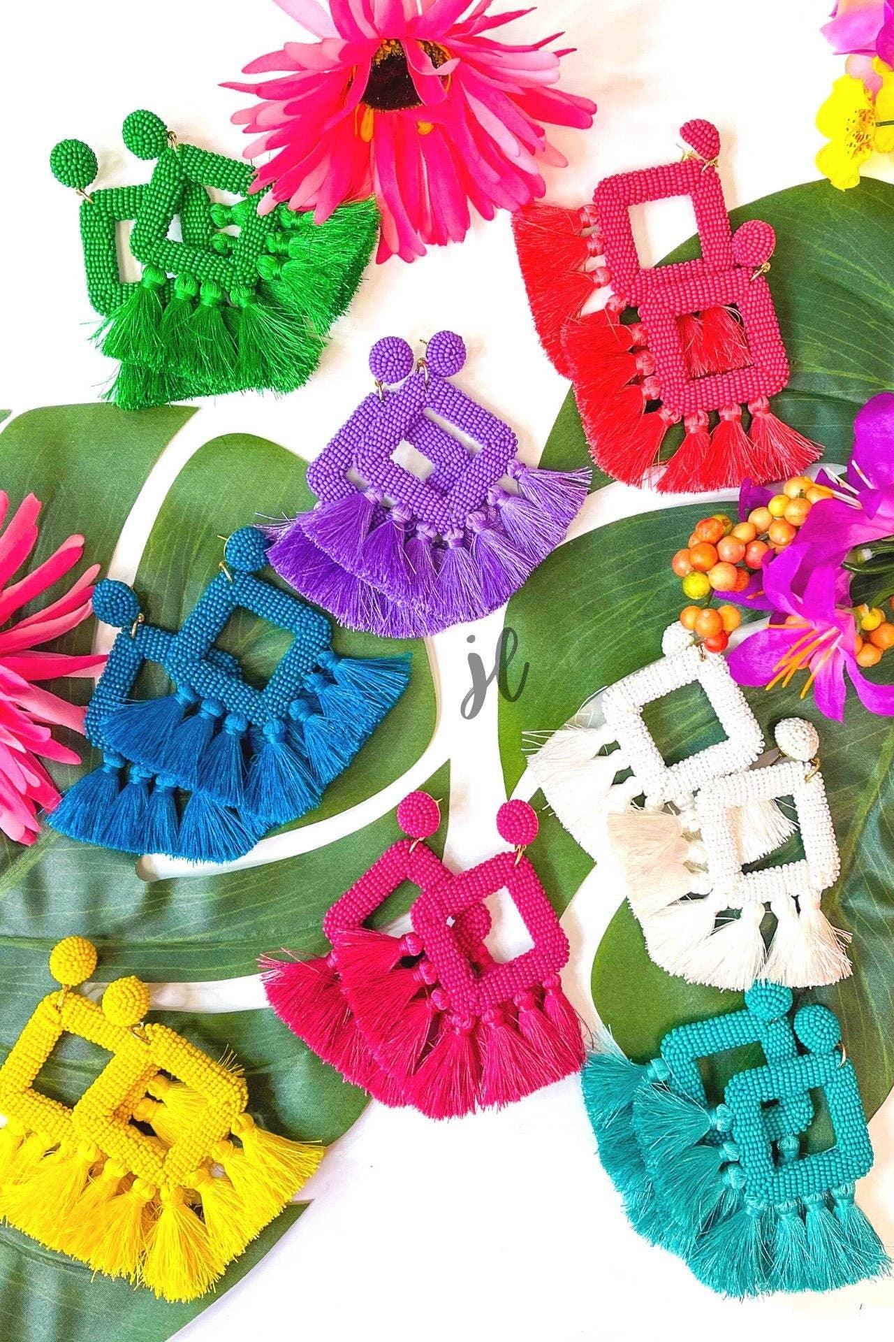 Hot Pink Ellie Fringe Drop Earrings - Plush Fashion Hub