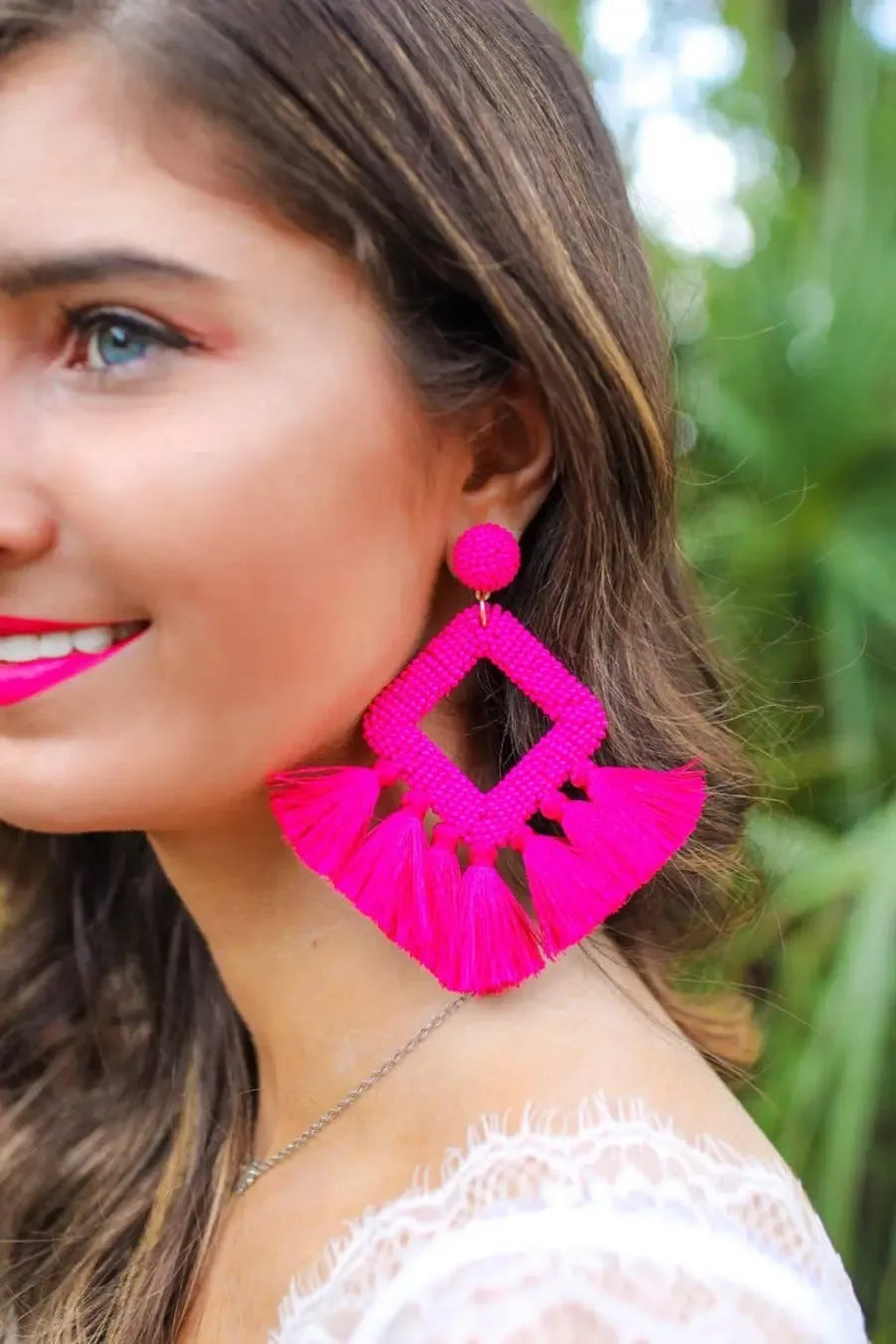 Hot Pink Ellie Fringe Drop Earrings - Plush Fashion Hub