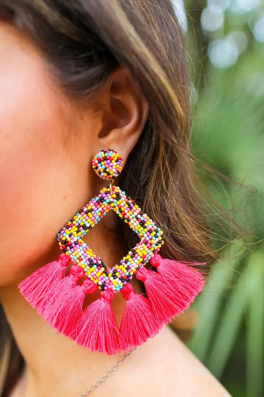 Hot Pink Ellie Fringe Drop Earrings - Plush Fashion Hub