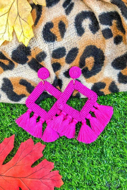 Hot Pink Ellie Fringe Drop Earrings - Plush Fashion Hub