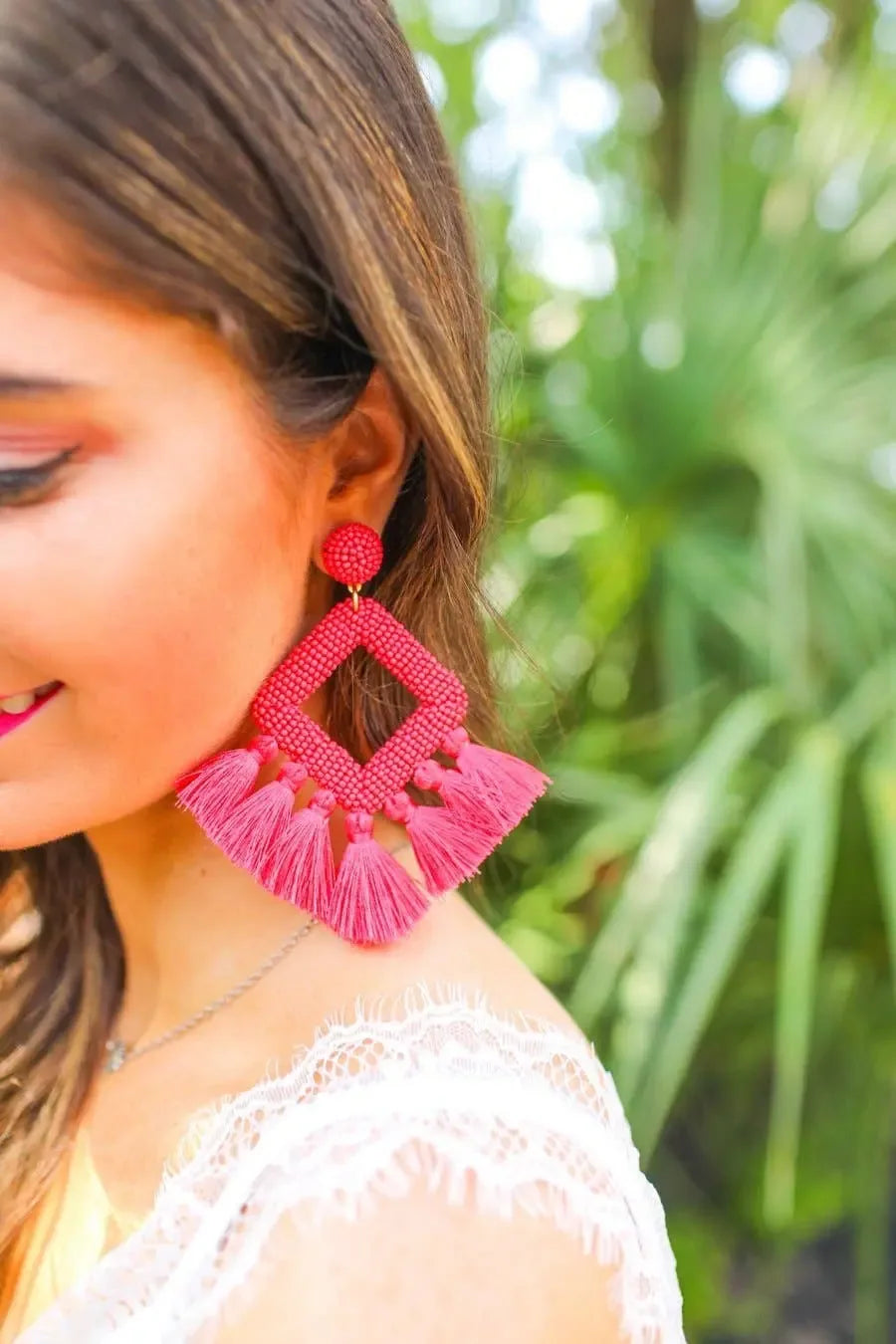Hot Pink Ellie Fringe Drop Earrings - Plush Fashion Hub
