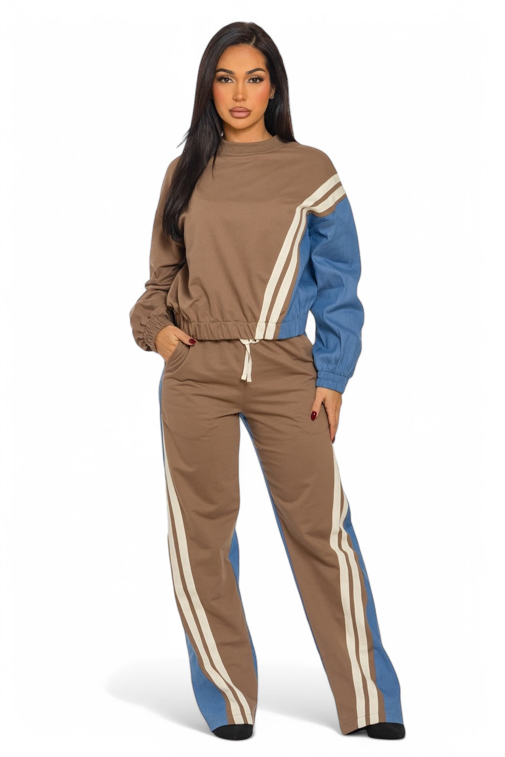 Two-tone long sleeve pants set from The House of Stylez featuring a coordinated 2-piece outfit with stylish design.