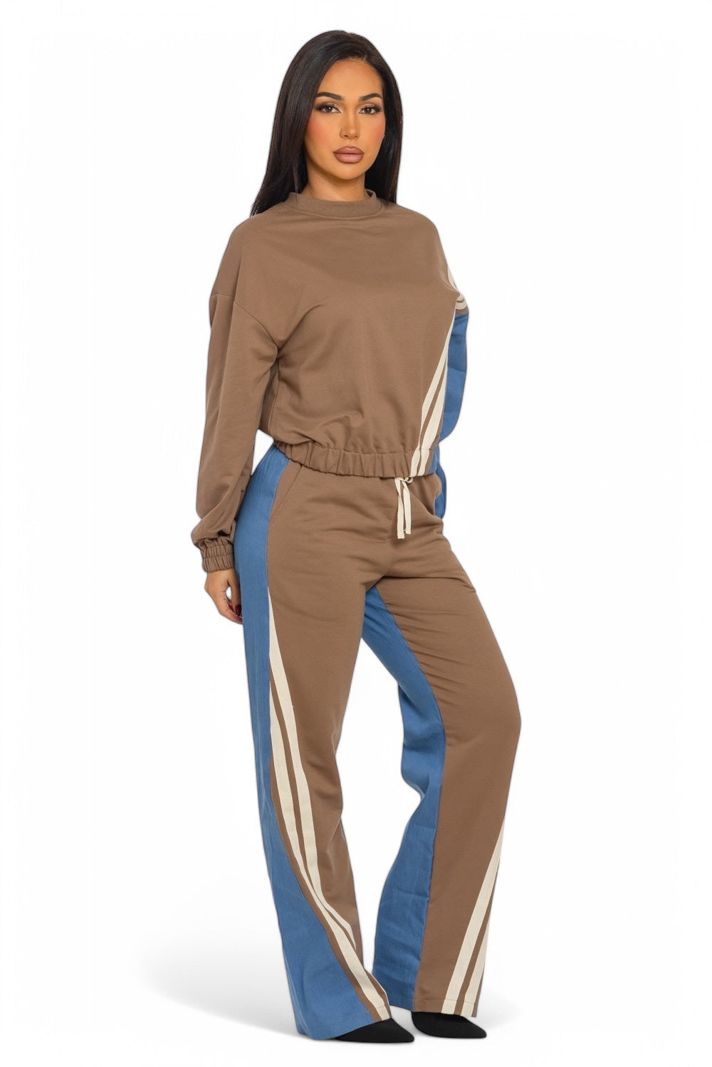 Two-tone long sleeve pants set by The House of Stylez, featuring a stylish two-piece design with matching top and pants.