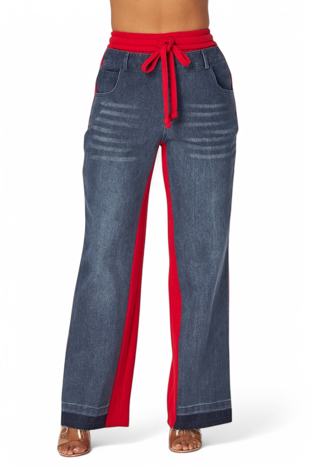 April Straight Leg Denim Jean Sweatpants by The House of Stylez, showing the casual denim pants with a relaxed fit and straight leg cut.