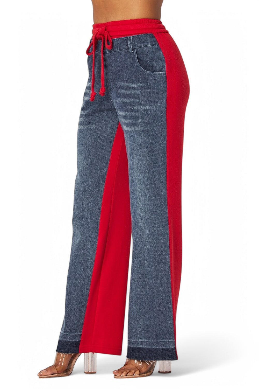 April straight-leg denim jean sweatpants by The House of Stylez, showing the classic fit and denim fabric details.
