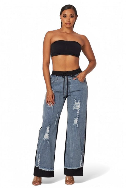Still Got It denim jeans sweatpants by The House of Stylez, showing the relaxed fit and stylish denim fabric.