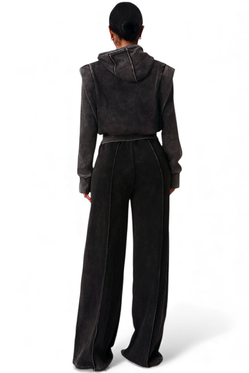 Two-piece crop hoodie and wide-leg sweat suit from The House of Stylez, featuring comfortable, stylish casual wear.