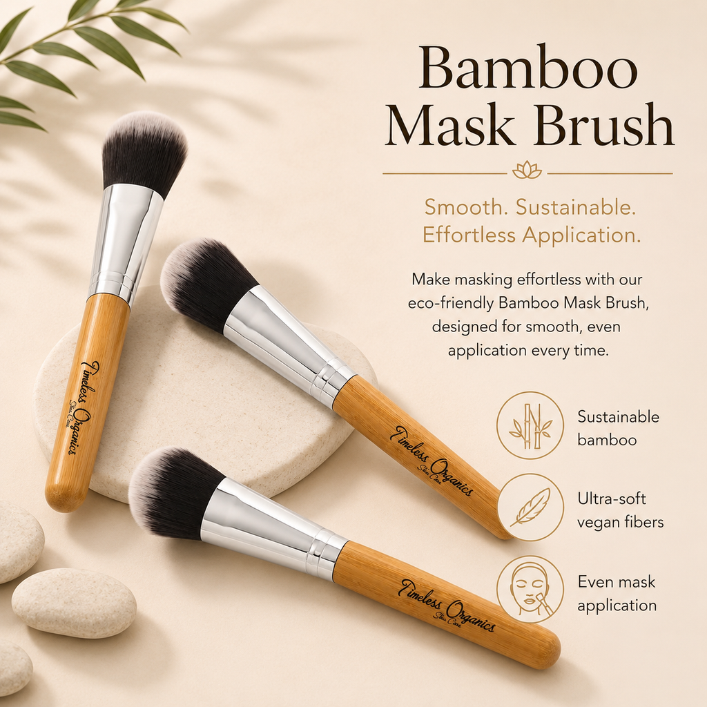 Bamboo brush from Timeless Organics Skin Care with natural bamboo bristles and handle for skincare and cleansing purposes