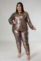Plus size Amilia Love Pant Set by Fasheabe, featuring comfortable matching top and pants in a stylish fabric.