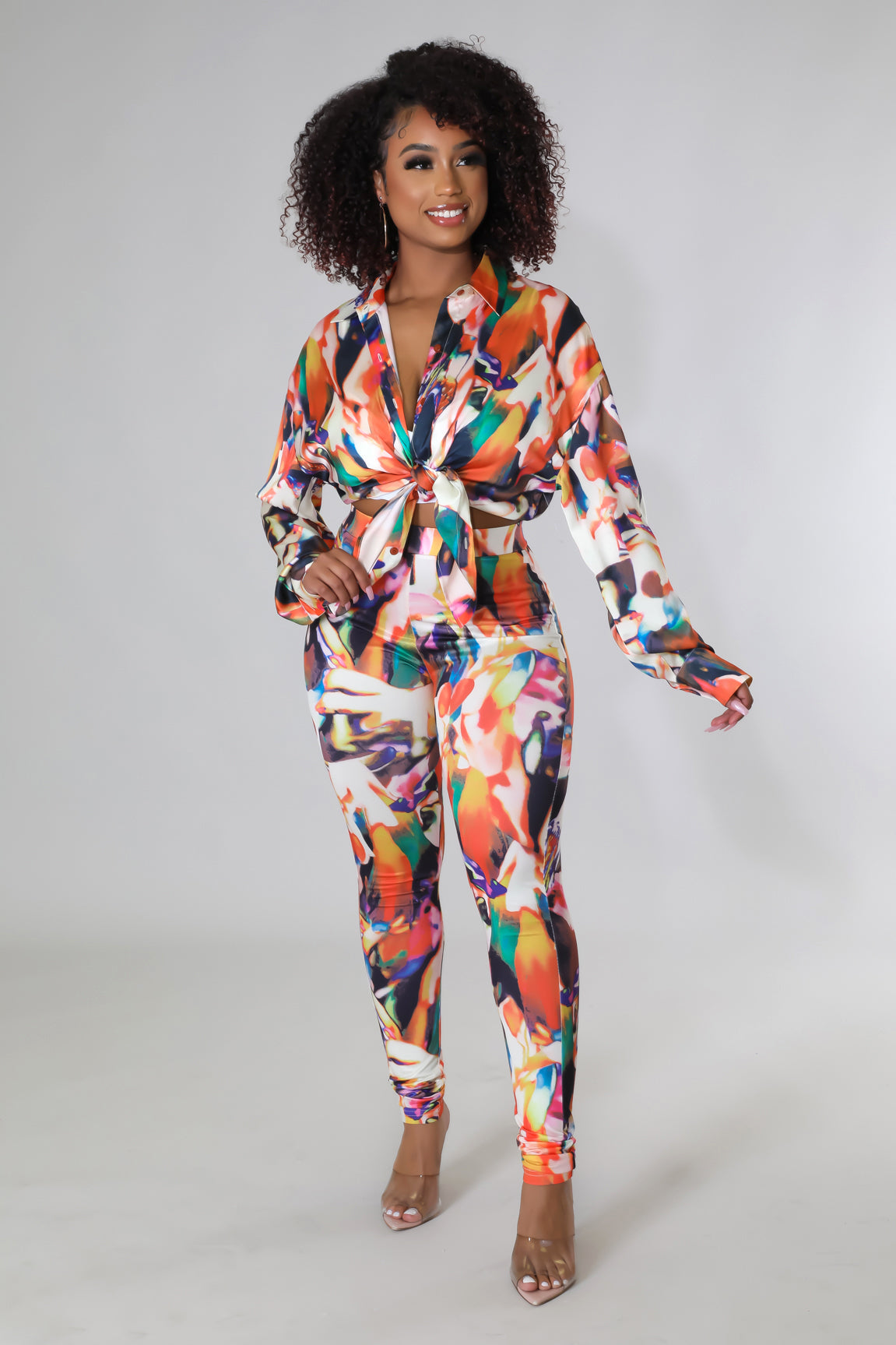 Fasheabe Breya Days legging set featuring matching top and leggings in vibrant colors, styled for casual wear.
