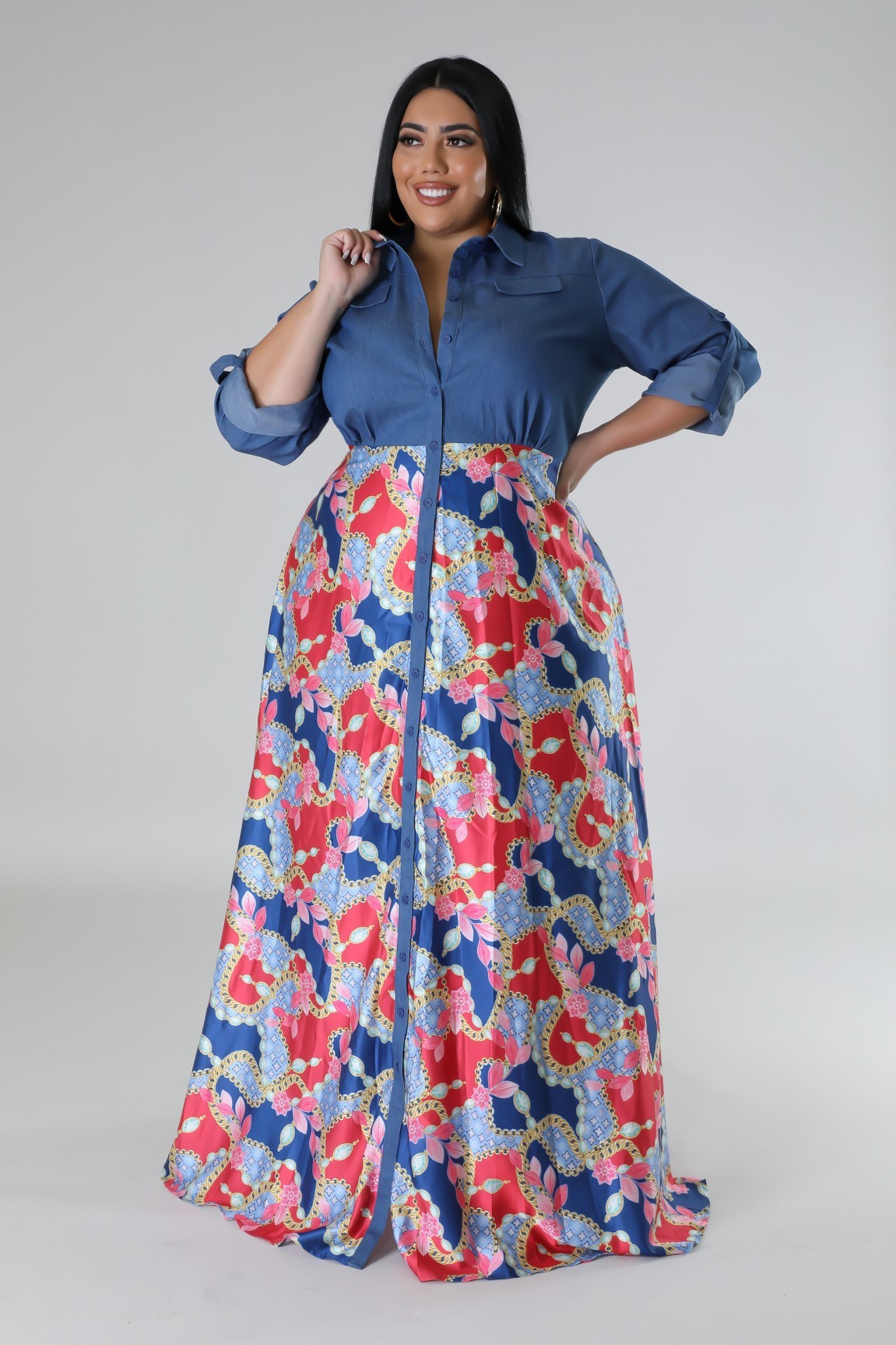 Plus size Jaccina dress by Fasheabe featuring a flowy design and vibrant print, perfect for casual or semi-formal occasions.