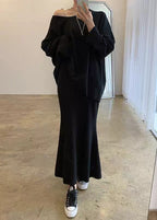 Soft Long-Sleeved Sweatshirt & Hip-Wrapped Fishtail Skirt Set