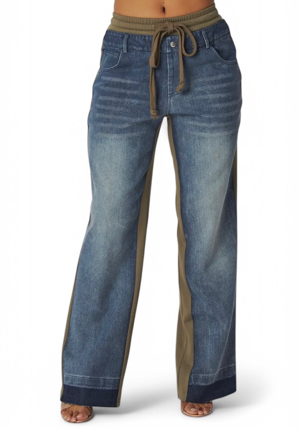 April straight leg denim jean sweatpants from The House of Stylez, showing relaxed fit and classic denim texture.