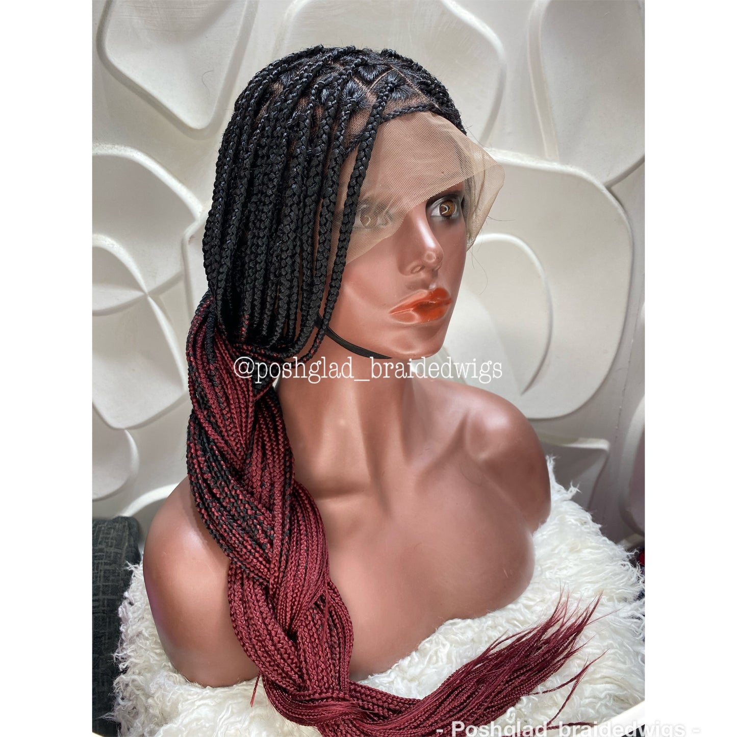 SHADE KNOTLESS BURGUNDY OMBRE. (LACE TYPE: FULL LACE) Poshglad Braided Wigs