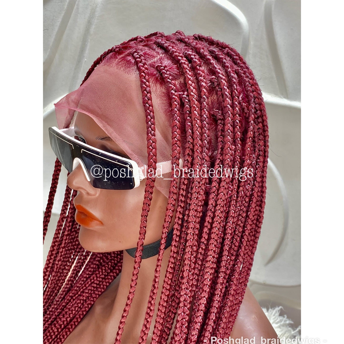 Shade Knotless Braid Wig, Human Hair Full Lace, Burgundy, Glueless Poshglad Braided Wigs