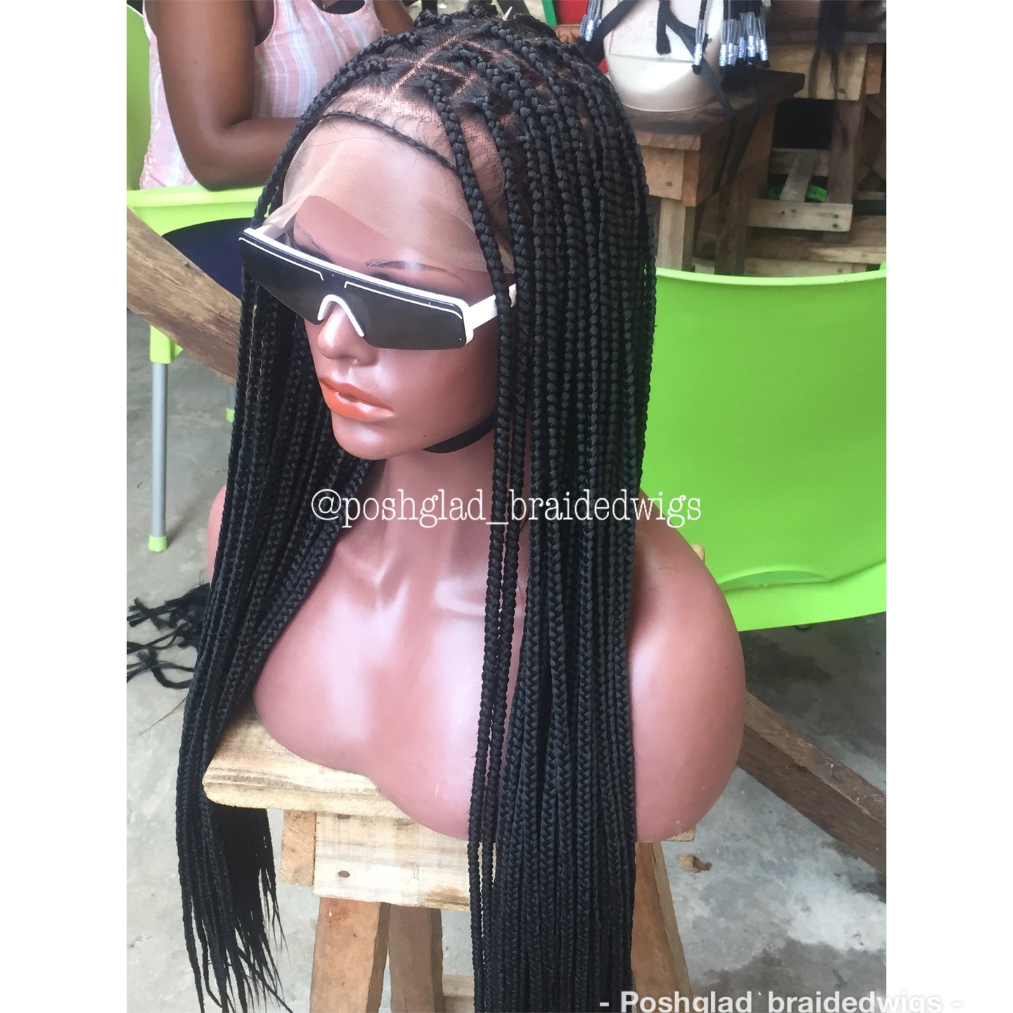 Shade Knotless Braid, Big Size Knots, Full Lace, Midback Length, Color 1 Poshglad Braided Wigs