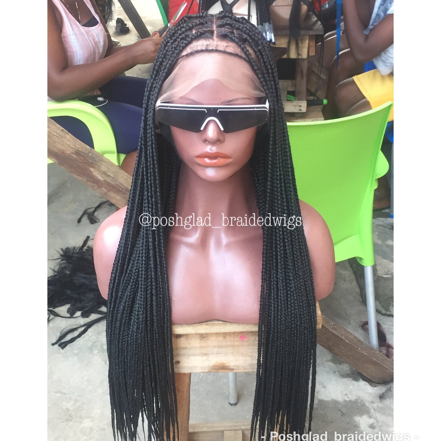 Shade Knotless Braid, Big Size Knots, Full Lace, Midback Length, Color 1 Poshglad Braided Wigs