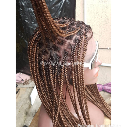 Knotless Braid Wig, Dark Honey Blond, Swiss Full Lace, Glueless - Helen Poshglad Braided Wigs