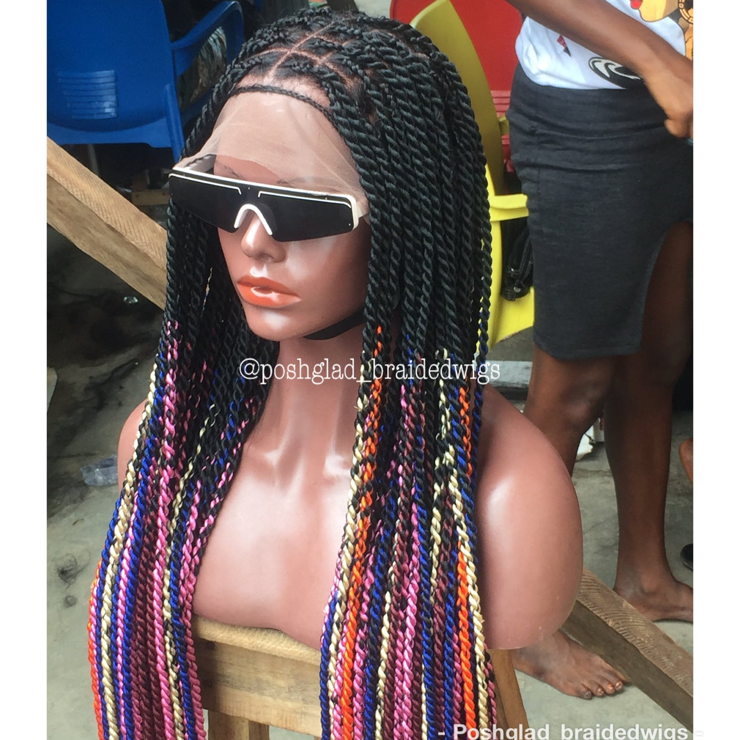 Shade Knotless Braid Wig "Mixed Colors" Waist Length (Amun) Poshglad Braided Wigs
