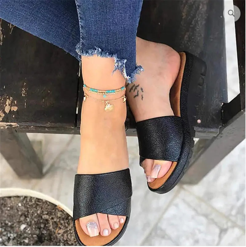 Comfortable wedge heel women's sandals featuring mid-height heel and stylish design by Trendy Attic Store01