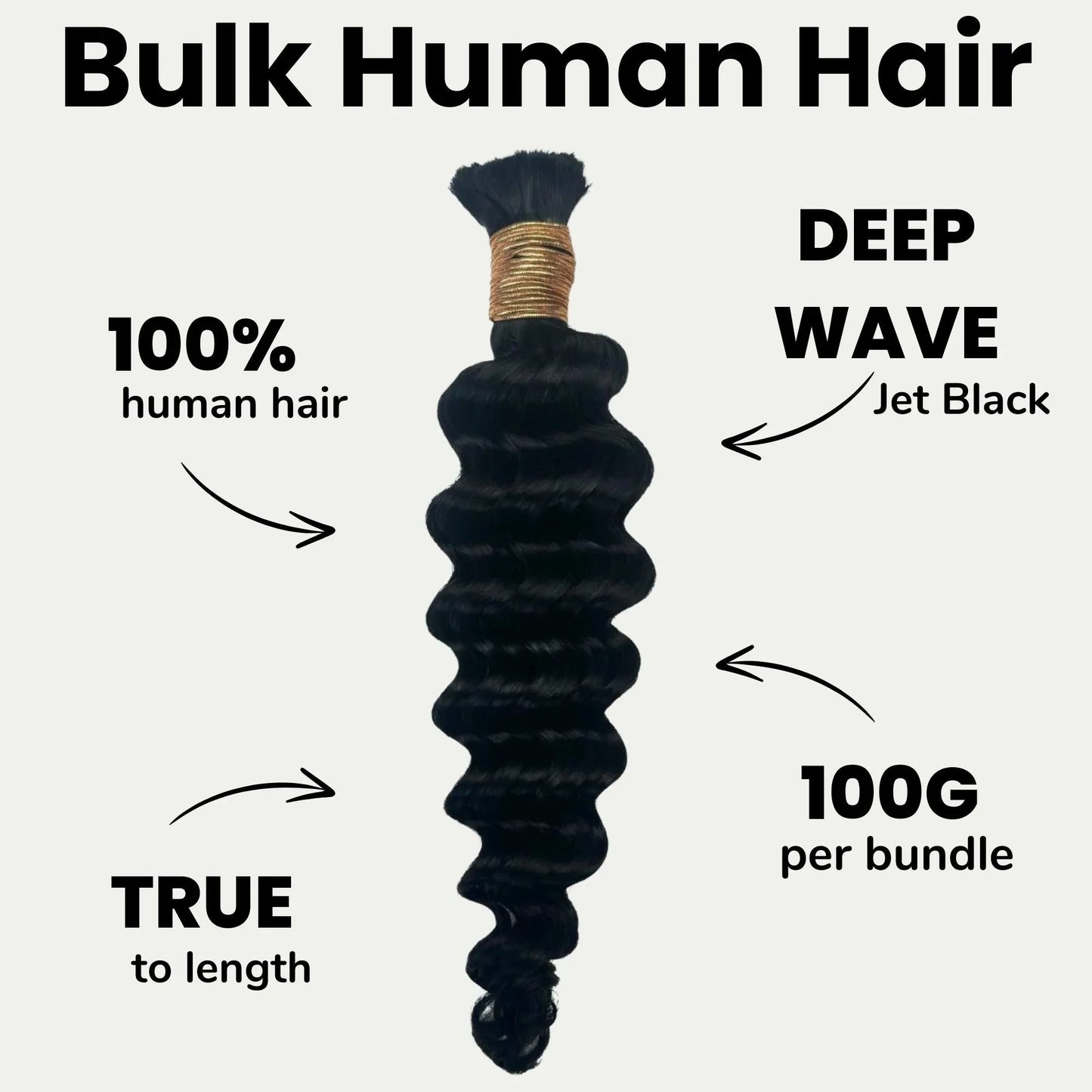Jet Black Deep Wave Bulk 100% Human Braiding Hair - Plush Fashion Hub