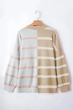 Oversized sweater with multicolor stripe and colorblock design by Threaded Pear, featuring a cozy knit and relaxed fit.