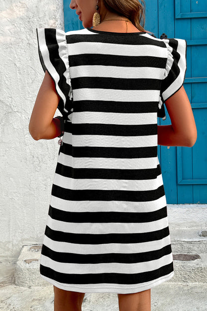 Black & White Striped Flutter Sleeve Dress Pretty Little Patriot