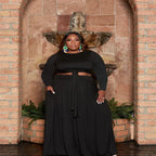 Plus size women's two-piece skirt set with long sleeves from Trendy Attic Store01, featuring a stylish and flattering design.