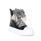 Black Lukka-1 sneakers by The House of Stylez shown from an angled view, featuring sleek design and modern sneaker details.