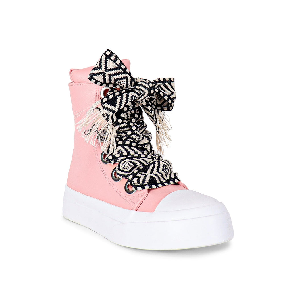 Lukka-1 sneakers by The House of Stylez in blush color, angled view showing stylish design and comfortable fit.