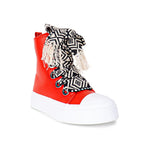 Red Lukka-1 sneakers by The House of Stylez with stylish design, shown from an angled side view.