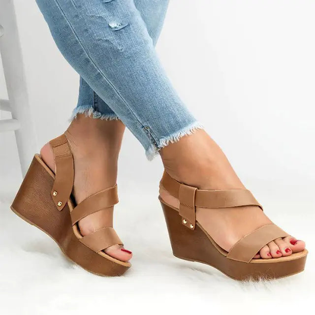 Women's summer casual slip-on wedge high heels, stylish and comfortable, featuring a sleek design perfect for warm-weather outfits.